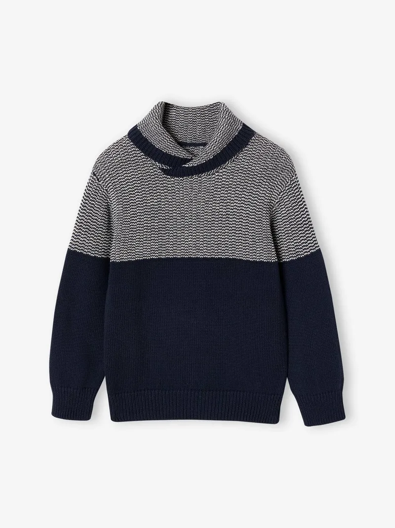 Vertbaudet Jungen Pullover mit Schalkragen 30% Recycling-Baumwolle GRS-zertifiziert, Marine, – Produktbild 1 von 2