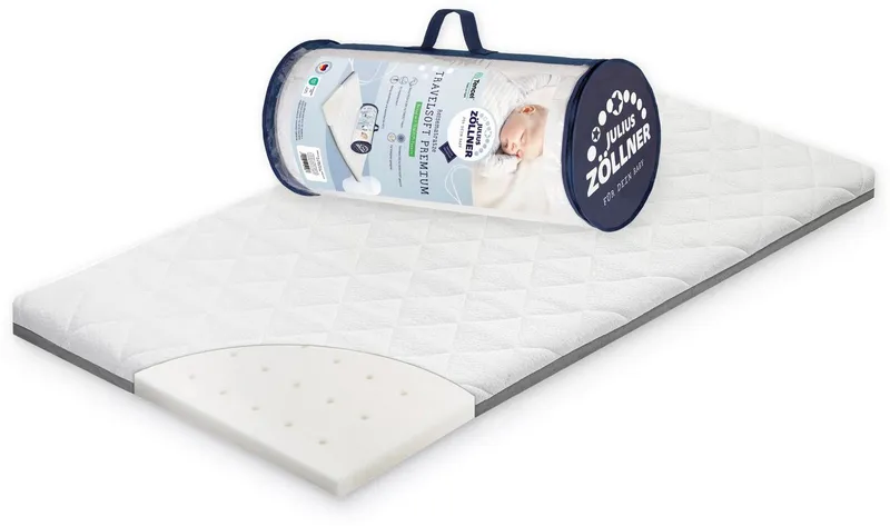 Julius Zöllner Kindermatratze Travelsoft Premium, Matratze 120x60 cm Ideal für Reisen!, Julius Zöllner, 5 cm hoch, Rollbare Matratze für Reisebetten – inklusive praktischer Tragetasche., Weiß, – Produktbild 2 von 5