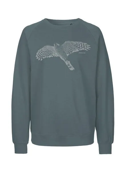 Peaces.bio - handbedruckte Biomode Peaces.bio - handbedruckte Biomode Bio Damen-Sweatshirt Loose Fit Sperber, Blaugrün, – Produktbild 1 von 2