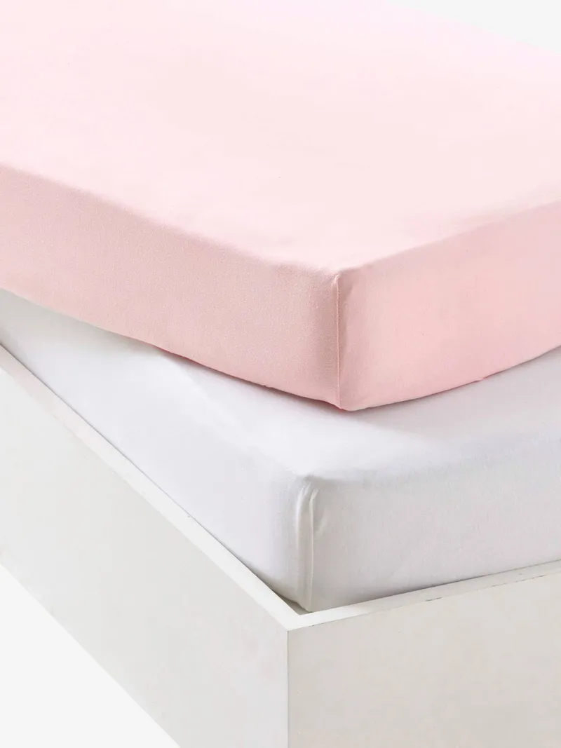Vertbaudet 2er-Pack Baby Spannbettlaken, Zartrosa+weiß, – Produktbild 1 von 2