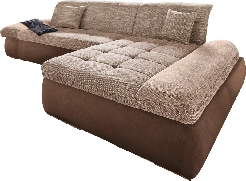 DOMO collection Ecksofa PB MORIC wahlweise mit Bettfunktion + Armteilverstellung, L-Form, im XXL-Format, B/T/H:300/172/80 cm, feine Steppung, Beige|braun, – Produktbild 2 von 6