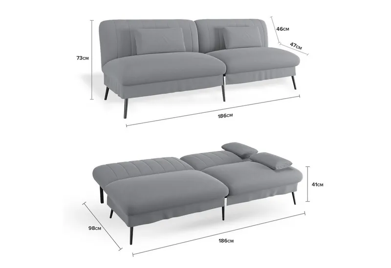 COMHOMA Schlafsofa Klappbares Schlafsofa 2-in-1 Couch, Multifunktionales Sofa, mit Großer Liegefläche, Platzsparendes Bettsofa, Grau, – Produktbild 5 von 5