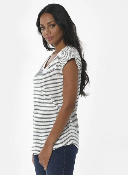 ORGANICATION ORGANICATION Gestreiftes T-Shirt aus Bio-Baumwolle und Leinen, Weiß(off white), – Produktbild 3 von 4
