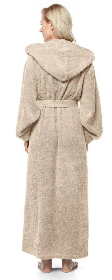 Arus Arus Damenbademantel Pandora, extra lang, mit Kapuze, 100% Baumwolle, für Spa & Zuhause, langform, 100% Baumwolle, Kapuze, Gürtel, mit Kapuze, extra lang, 100% Baumwolle, Braun, – Produktbild 3 von 5