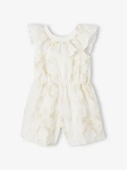 Vertbaudet Festlicher kurzer Mädchen Jumpsuit mit gestickten Glanzblumen – Produktbild 1 von 1