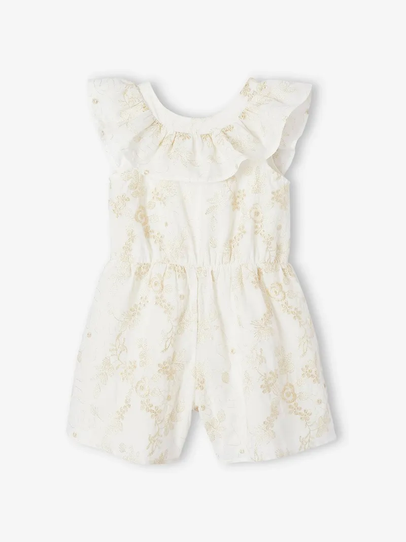 Vertbaudet Festlicher kurzer Mädchen Jumpsuit mit gestickten Glanzblumen, Weiß, – Produktbild 1 von 4