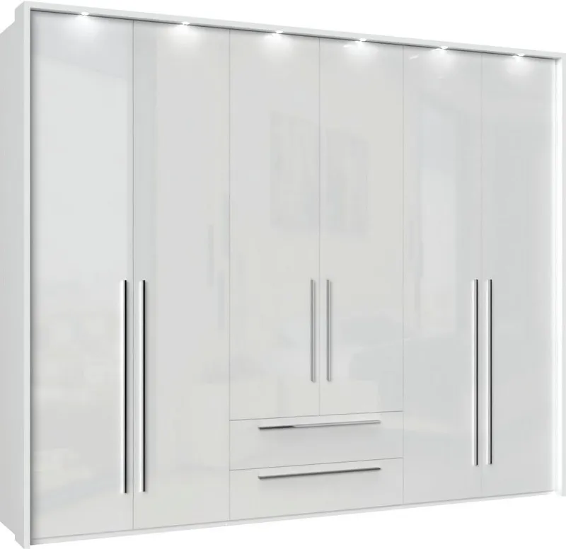 OTTO home Drehtürenschrank Piano, inklusive Rahmen und Beleuchtung, soft-close-Funktion (viele Breiten zur Auswahl, 226cm hoch, mit jeweils 2 Schubladen) beige oder weiß, UV lackiert, Hochglanzfronten, FSC-zertifiziert, Weiß, – Produktbild 7 von 8