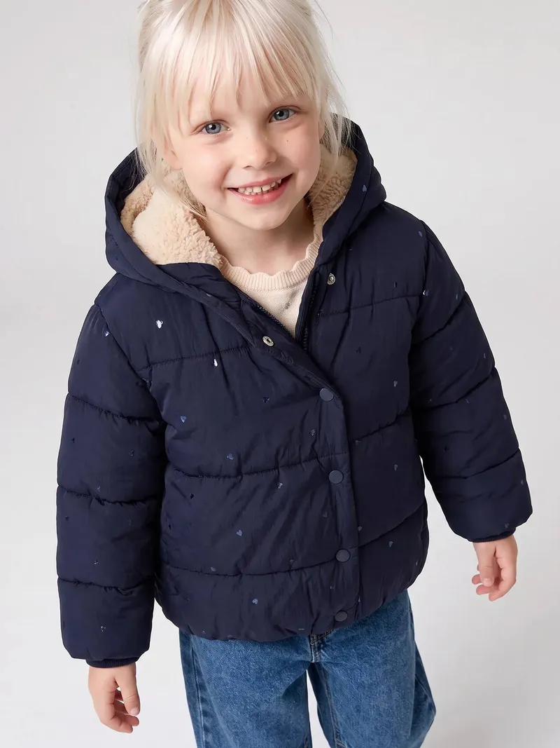 Vertbaudet Vertbaudet Winter-Steppjacke mit Kapuze Mädchen, Marine, – Produktbild 1 von 4