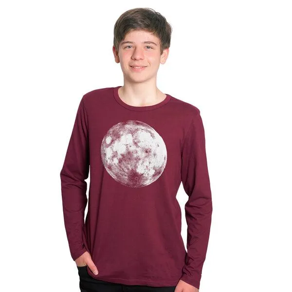 HANDGEDRUCKT HANDGEDRUCKT "Supermond" Männer Longsleeve, Bordeaux, – Produktbild 1 von 3