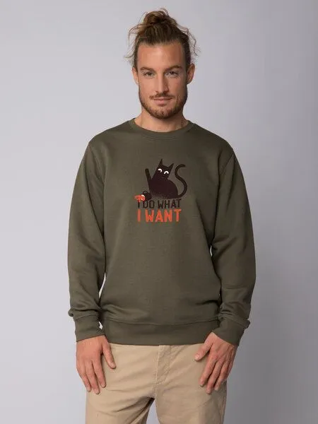 watapparel watapparel Sweatshirt Unisex Cat, Khaki, – Produktbild 2 von 3