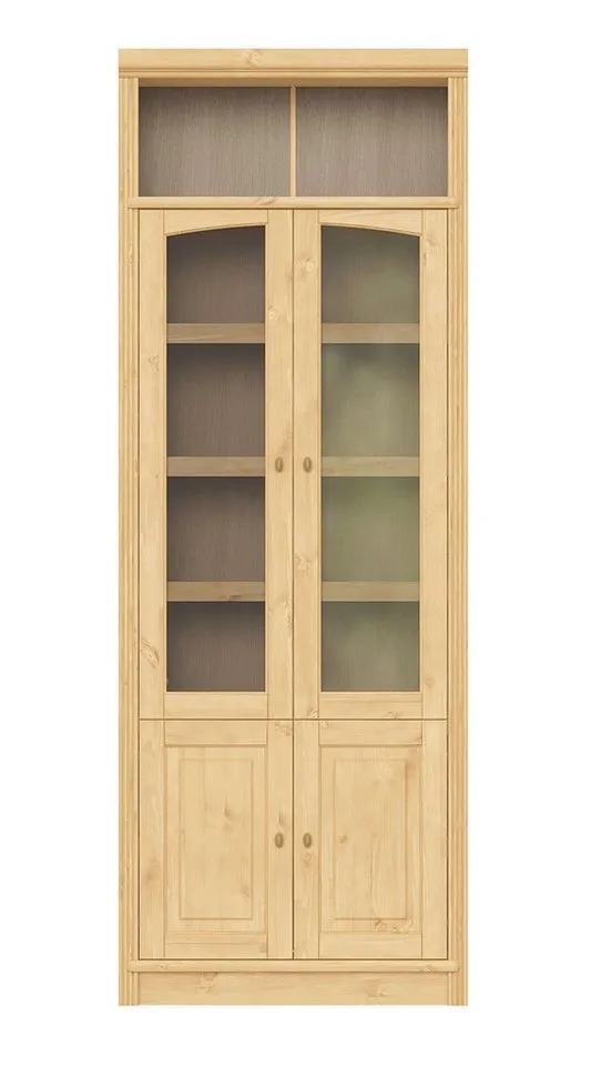 OTTO home Vitrine Soeren Regal mit 2 Glastüren und 2 Holztüren, B/TH: 80/29/220 cm Kiefer FSC®-zertifiziert, 1 offenes Fach, 6 Fächer hinter den Türen, Beige, – Produktbild 5 von 5