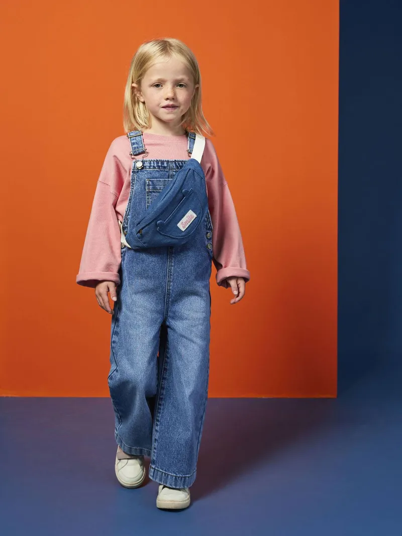 Vertbaudet Mädchen Jeans-Latzhose mit weitem Bein, Blue stone, – Produktbild 2 von 3