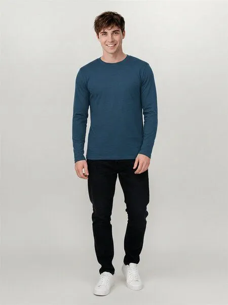 GreenBomb GREENBOMB Basic Base - Funktionales Longsleeve aus Merino-Wolle / Fair & Vegan, Blau (blue pine), – Produktbild 3 von 4