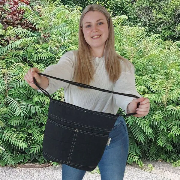 Domelo Domelo gewachste Canvas Umhängetasche. Damen wasserabweisende schwarze Hobo Tasche – Produktbild 2 von 4
