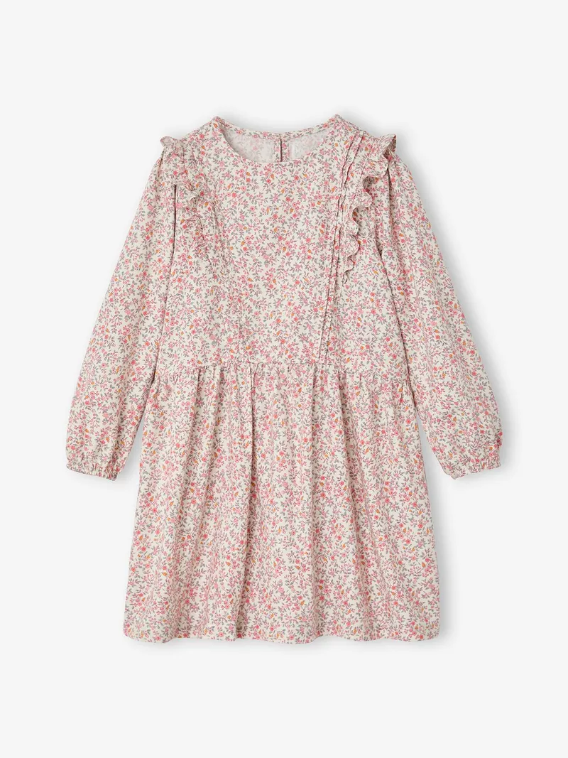 Vertbaudet Vertbaudet Kleid mit Volants Mädchen langärmlig, Vanille, – Produktbild 1 von 4