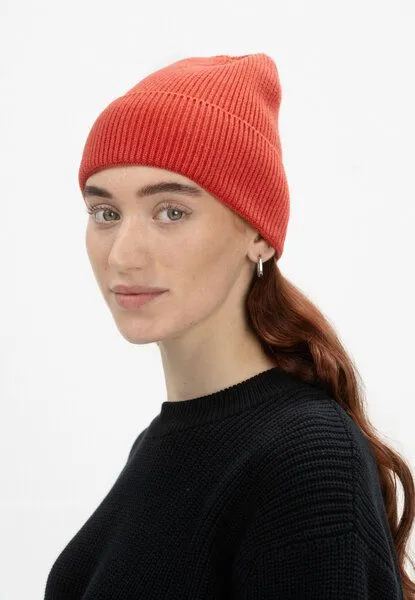 MELA MELA Rippstrick Mütze Style KALI aus 100% Bio-Baumwolle, Red apple melange, – Produktbild 2 von 4