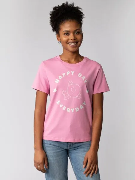 watapparel watapparel T-Shirt Frauen Happy day everyday, Bubble pink, – Produktbild 1 von 3