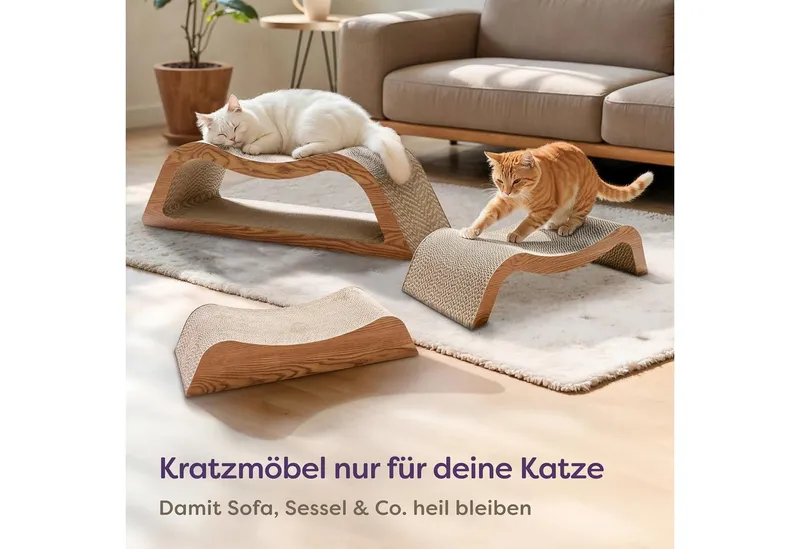 Knupis Kratzbrett Kratzpappe Katze XXL 75cm 3 - teilig – Kratzmöbel aus kratzfester, (Set, 3-teiliges Kratzbrett-Set), Langlebig bis 2 Jahre – Krallenpflege – Platzsparend – Möbel schutz, Braun, – Produktbild 5 von 5