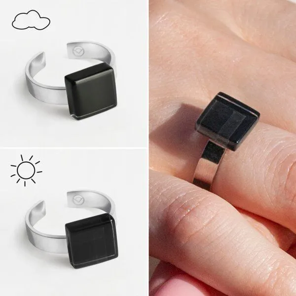 ALEXASCHA ALEXASCHA Geometrischer Ring aus Glas, mini, Onyxschwarz, – Produktbild 3 von 4