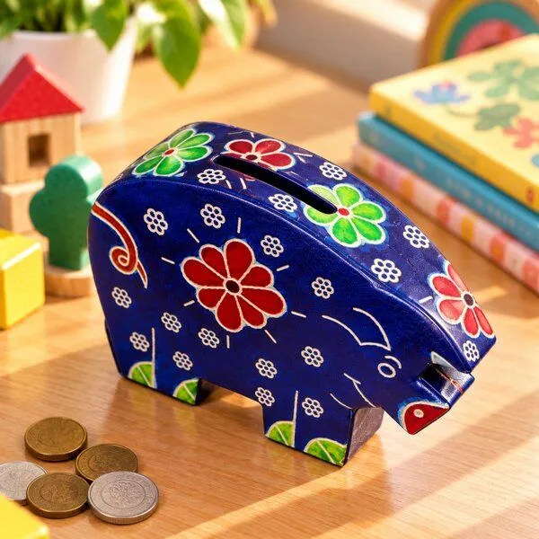 Janselo Nashorn Kinder-Spardose aus Shanti-Leder in Blau – Produktbild 3 von 4