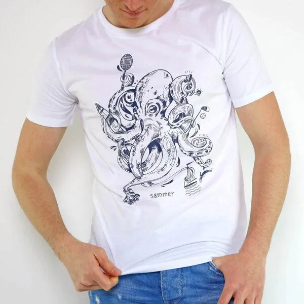Gary Mash GARY MASH Shirt Octopus Summer aus Biobaumwolle Weiß, Weiß, – Produktbild 3 von 4