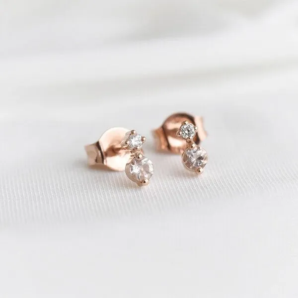 Eppi Eppi Minimalistische Ohrringe mit Morganiten und Diamanten Durante, Weiss, – Produktbild 2 von 4