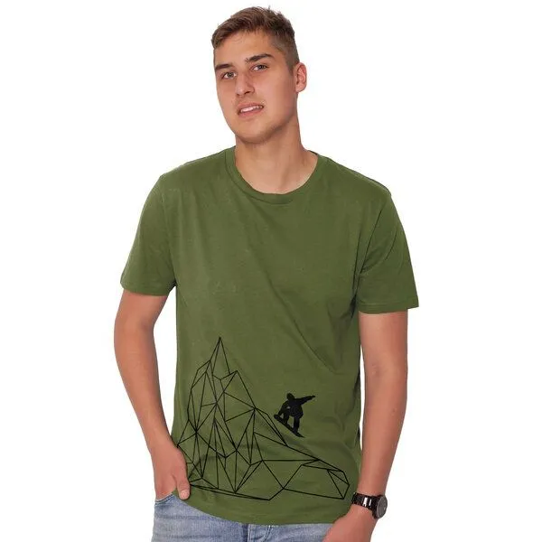 HANDGEDRUCKT HANDGEDRUCKT RESTPOSTEN "Origamipiste" Männer T-Shirt, Mossgreen, – Produktbild 1 von 2