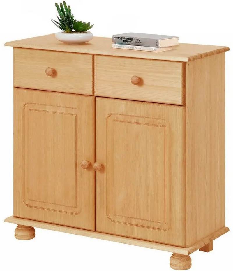 OTTO home Sideboard Mette Kommode mit 2 Türen & 1 Schubladen, die optisch geteilt ist, Kommode mit gefrästen, kugelförmigen Füßen, 2 Türen und 1 Schublade, Beige, – Produktbild 3 von 5