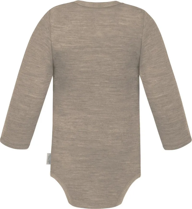 normani Langarmwickelbody Baby Merino Langarmbody Tuai Winter Baby Body Einteiler mit Knopf Bodysuit aus 100 % Merinowolle, Beige, – Produktbild 3 von 5