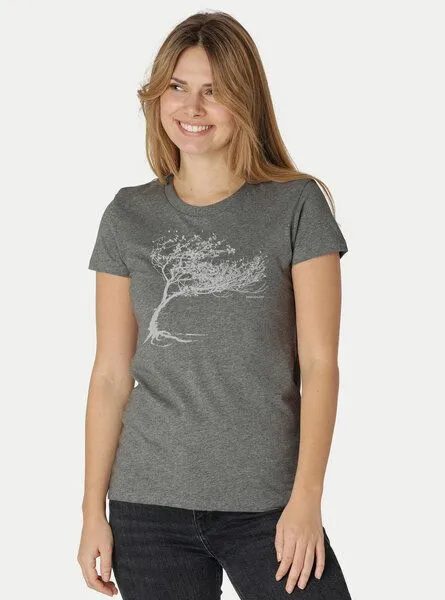 Peaces.bio - handbedruckte Biomode Peaces.bio - handbedruckte Biomode Bio-Damen-T-Shirt "Windy Tree", Grau, – Produktbild 1 von 3