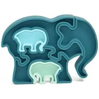 PETIKIDS PETIKIDS Montessori-Lernspielzeug aus Silikon – 3D-Puzzle: Elefantenmutter und ihre Jungen, Grün, – Produktbild 1 von 1