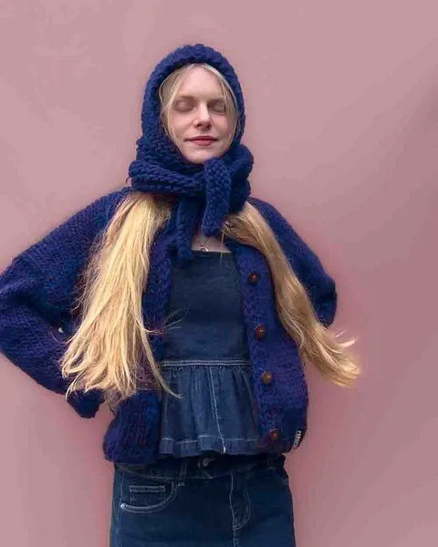 PANAPUFA PANAPUFA Handgestrickte Merinowolle Balaclava, Navy marine blau, – Produktbild 1 von 3
