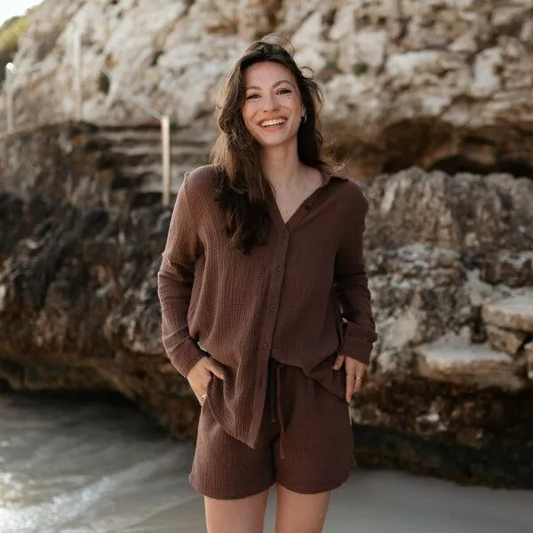 NORDLICHT NORDLICHT Damen Musselin Bluse aus 100% Bio-Baumwolle FENJA, Braun, – Produktbild 1 von 4