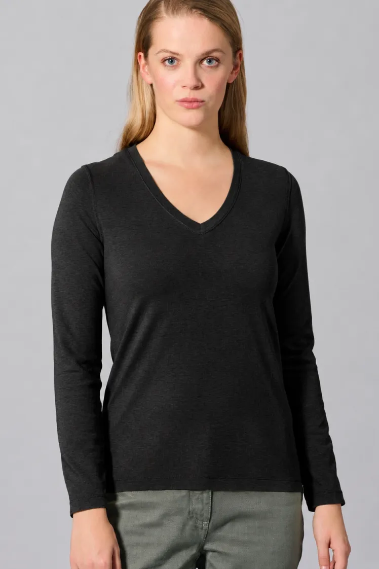 HempAge Hempage Damen vegan Sportliches Langarm T-Shirt Schwarz, Schwarz, – Produktbild 2 von 2
