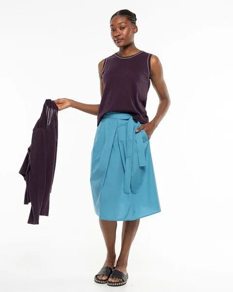Alma & Lovis Alma & Lovis Elegant-sportiver Midi-Rock aus Organic Cotton | Popeline Skirt, Atlantik (blau), – Produktbild 2 von 4