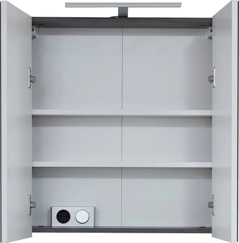 welltime Spiegelschrank Sovana Badschrank wahlweise mit oder ohne Beleuchtung - (B/T/H) 60/18/67 cm, Grau|silberfarben, – Produktbild 4 von 5
