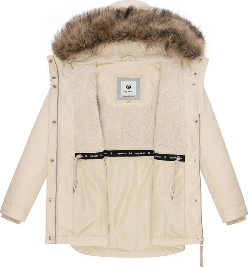 ragwear ragwear Winterjacke Tawny Short YOUMODO Warme Jacke mit großer Kapuze und Kunstfellkragen, Beige, – Produktbild 1 von 5