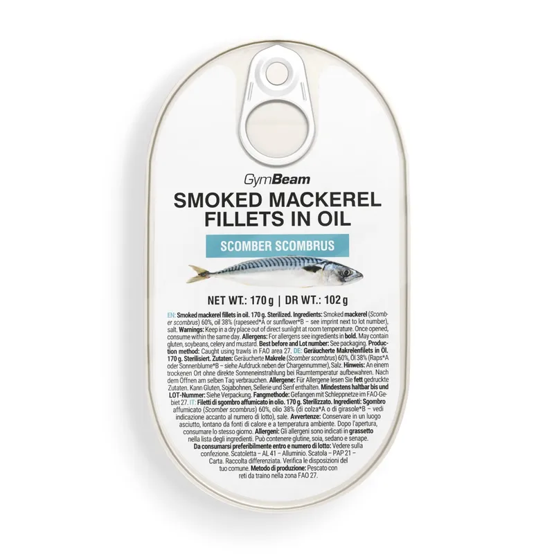 GymBeam Food GymBeam Geräucherte Makrelenfilets in Öl 170 g – Produktbild 1 von 1