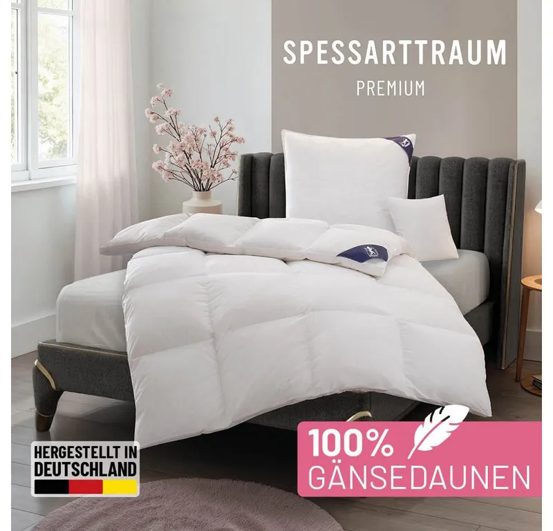 Spessarttraum Spessarttraum Gänsedaunenbettdecke Premium 100% Gänsedaunen, hergestellt in Deutschland, Füllung: 100% Gänsedaunen, Klasse 1, Downpass zertifiziert, Bezug: 100% Baumwolle, Made in Green, Hausstauballergiker geeignet, 4 Wärmeklassen & 5 Größen, Bestseller, hergestellt in Deutschland, Weiß, – Produktbild 1 von 5
