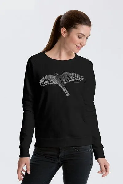 Peaces.bio - handbedruckte Biomode Peaces.bio - handbedruckte Biomode Bio Damen-Sweatshirt Sperber, Schwarz, – Produktbild 2 von 2