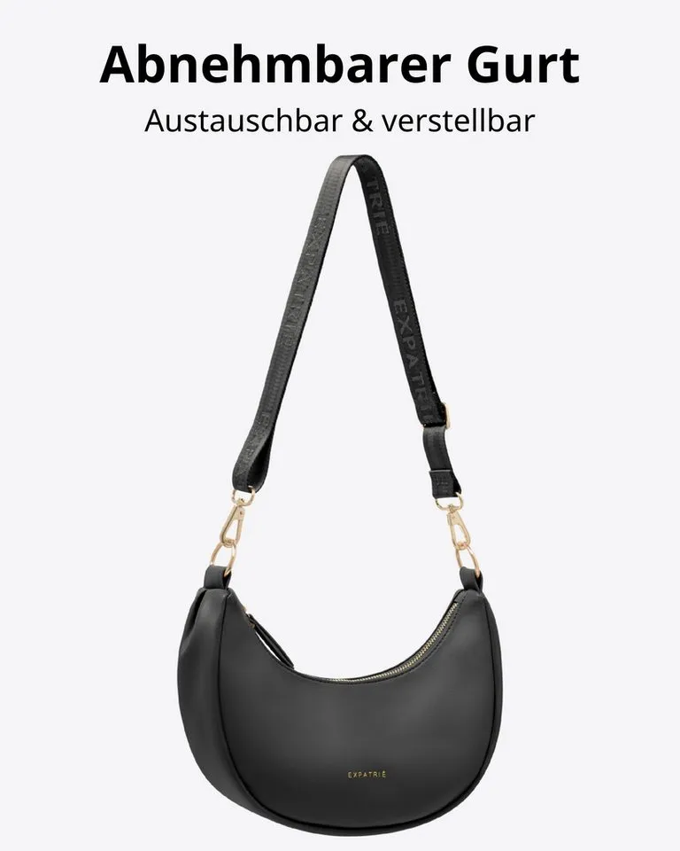 Expatrié Umhängetasche Lea Small Half Moon Bag Schultertasche, Elegante Crossbody Bag in Halbmond Form, Wasserabweisend, Schwarz, – Produktbild 3 von 5