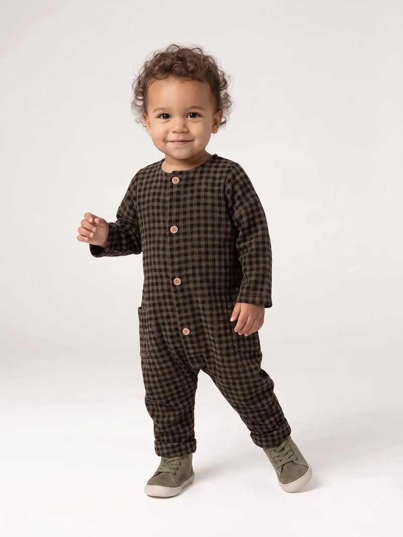 Vertbaudet Baby Samt-Overall mit Knopfleiste, Anthrazit, – Produktbild 1 von 4