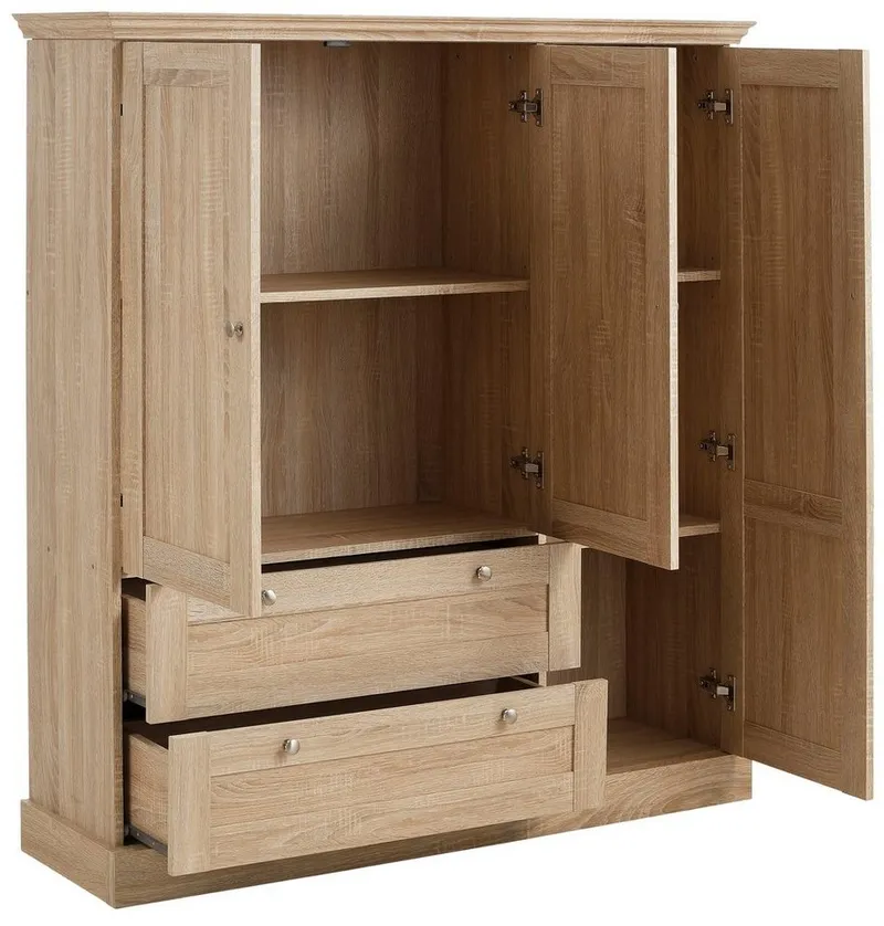 OTTO home Kleiderschrank Binz, Wäscheschrank, Mehrzweckschrank, skandinavischer Landhausstil (B/H/T ca. 122/130/35 cm) viele Stauraummöglichkeiten, Metallgriffe, Türen mit Rahmen/ Kassetten, Beige, – Produktbild 5 von 5