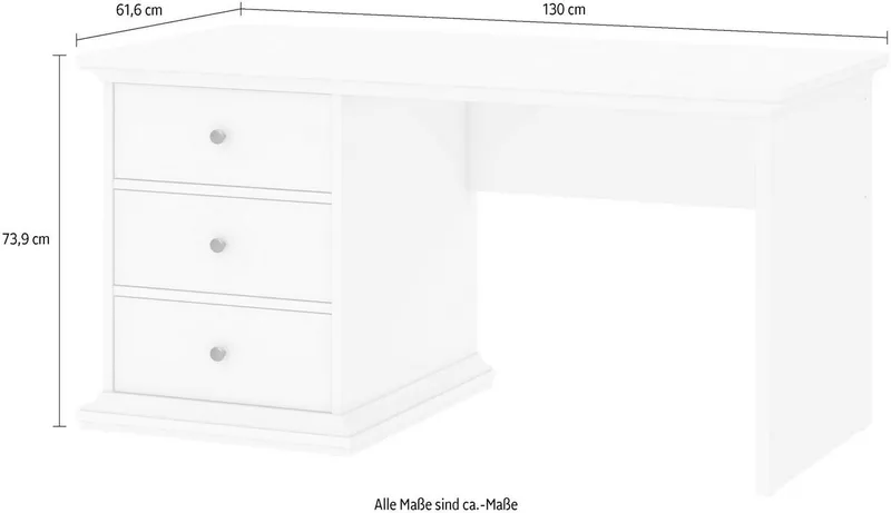 Home affaire Schreibtisch Paris, erstrahlt in schöner Holzoptik, Breite 130 cm, Weiß, – Produktbild 3 von 4