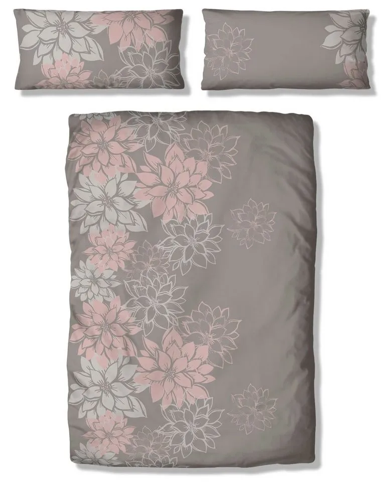 OTTO home Bettwäsche Susan in Gr. 135x200 oder 155x220 cm, Polycotton recycelt, 2 teilig, in verschiedenen Qualitäten, romantische Bettwäsche mit Blumen, Grau|rosa, – Produktbild 2 von 5