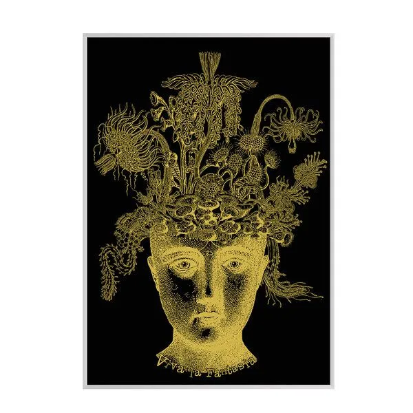 HANDGEDRUCKT HANDGEDRUCKT "Viva la Fantasia" A2 Hand-Siebdruck-Poster, Schwarz/gold, – Produktbild 1 von 2