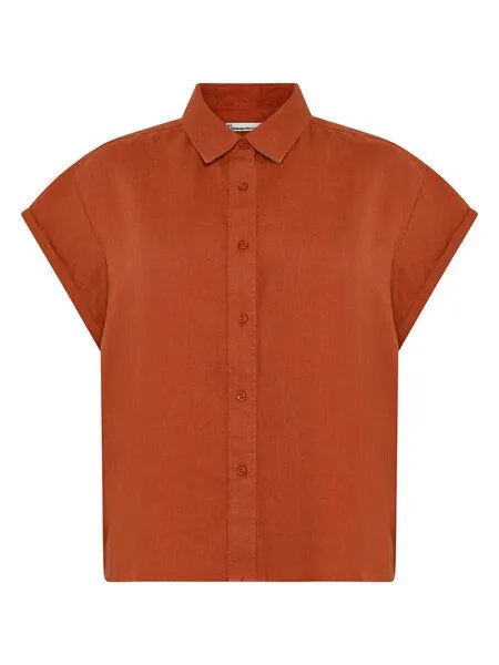 KnowledgeCotton Apparel KnowledgeCotton Apparel ASTER faltbares Kurzarm-Leinenhemd - Bio-Leinen - GOTS/Vegan, Rot (burnt-brick), – Produktbild 1 von 3