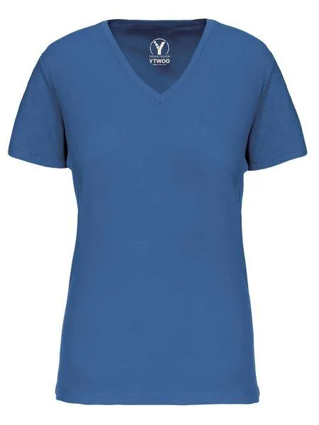 YTWOO YTWOO Basic Damen T-Shirt mit V-Ausschnitt aus Bio-Baumwolle in Conversion, Light royal blue, – Produktbild 2 von 2