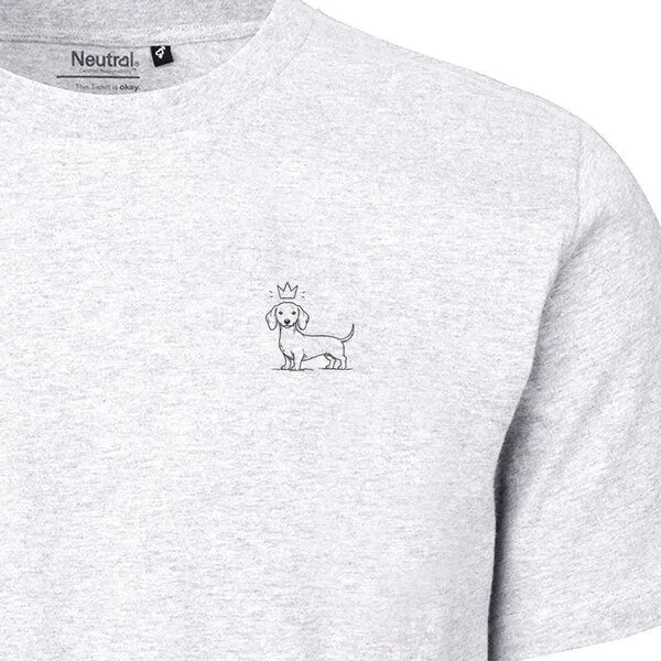 HANDGEDRUCKT HANDGEDRUCKT "König Wuff" Unisex T-Shirt aus reiner Baumwolle (kbA), Ash grey, – Produktbild 1 von 3