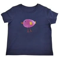 MelaDi Meladi Kinder Baby-Shirt aus Biobaumwolle - Vogel Rosa auf Navy Blue – Produktbild 1 von 1